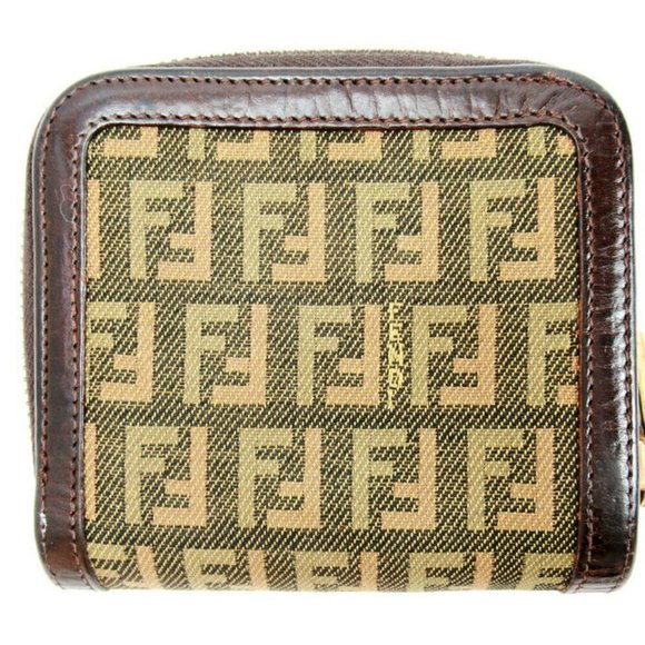 Authentic FENDI Folded Wallet Zucchino Beige Canvas ~ Leather Auth Used - Picture 2 of 9